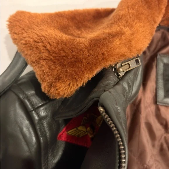 Men's Cockpit Aviator Leather Bomber Jacket with Patches L Large - Picture 10 of 16